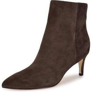 ⚡Nine West Women's Dark Brown Suede Fur Pointy Toe Ankle Side Stiletto Heel Boot